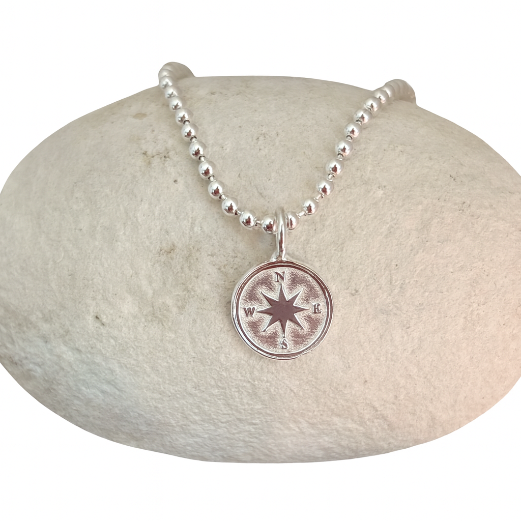 Silver Compass Charm Necklace on Ball Chain