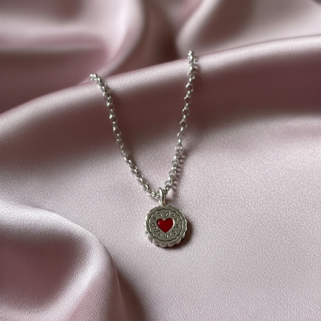 Sterling Silver Jammy Dodger Necklace - The Sweetheart of the Biscuit Tin