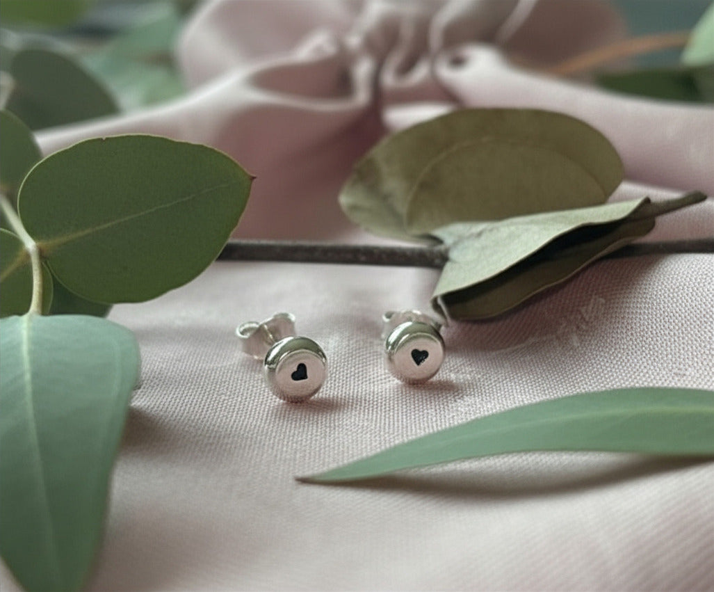Sterling Silver Pebble Heart Stud Earrings