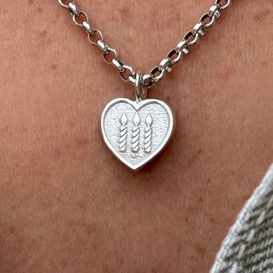 Sterling Silver Three Candles Heart Necklace - Handmade Symbolic Gift