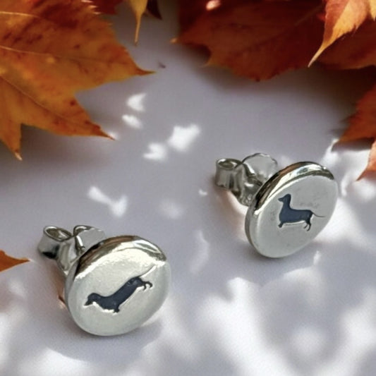 Silver Sausage Dog Stud Earrings