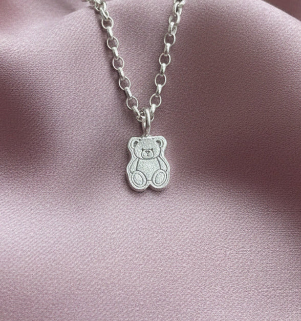 christening keepsake teddy bear necklace silver