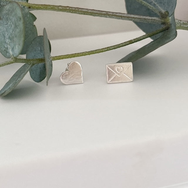 Sterling Silver Heart & Love Letter Studs