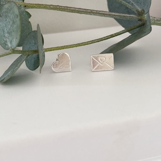 Sterling Silver Heart & Love Letter Studs