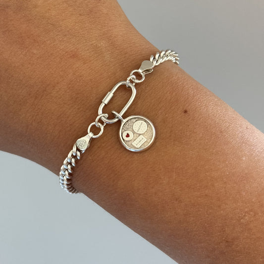 Sterling Silver Biscuit Charm Bracelet on Curb Chain