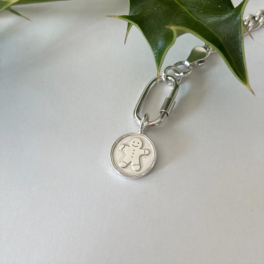 Round Silver Gingerbread Man Charm 