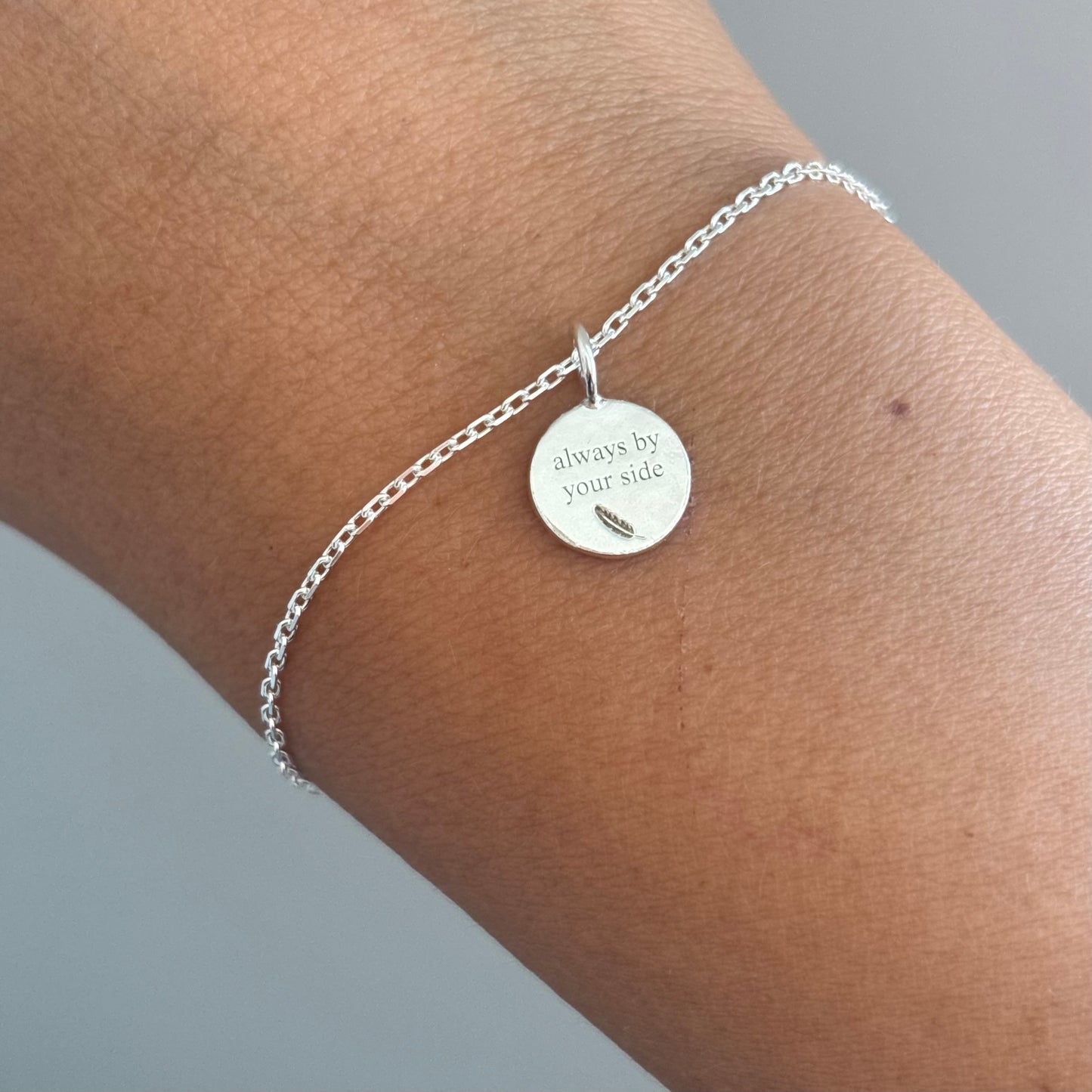Always By Your Side Sterling Silver Feather Charm Bracelet Sympathy Gift