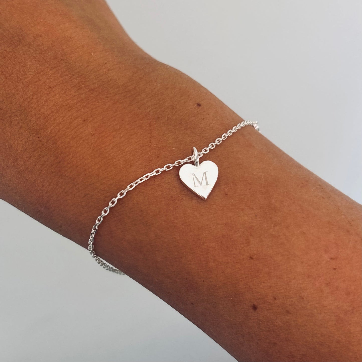 Personalised Sterling Silver Initial Heart Charm Bracelet | New Baby Gift