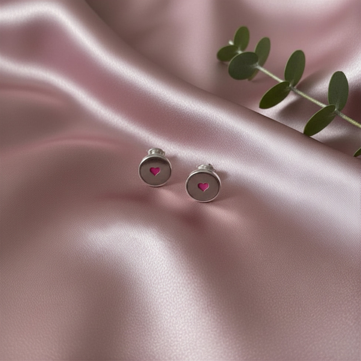 Sterling Silver Stud Earrings with Pink Hearts