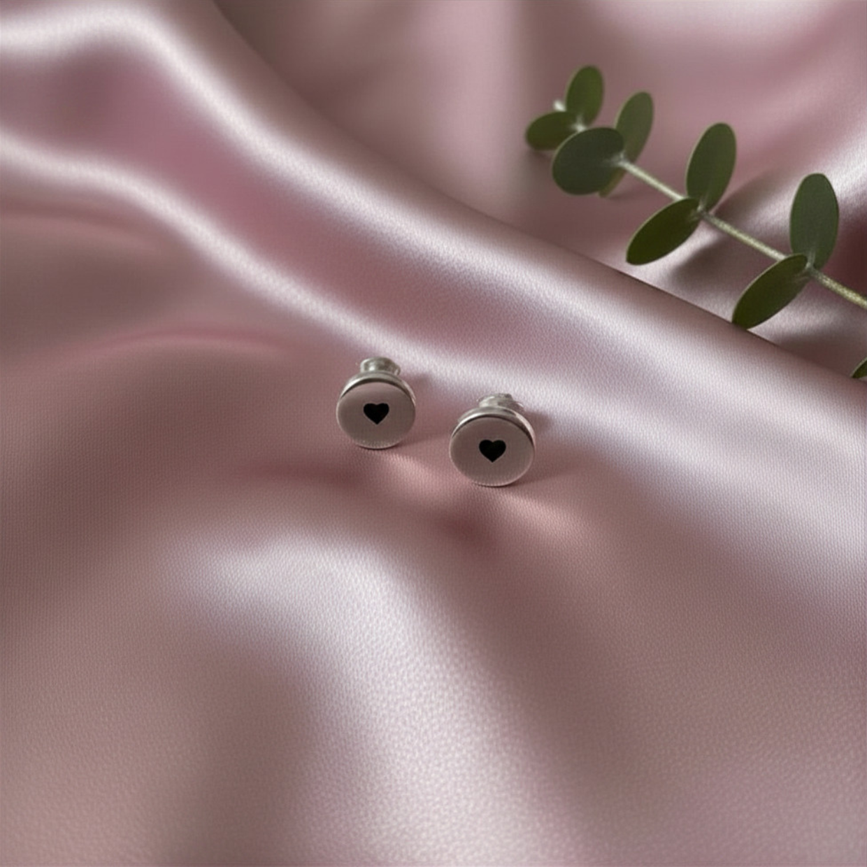 Sterling Silver Stud Earrings with Black Hearts