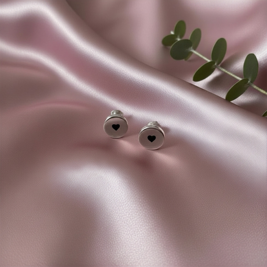 Sterling Silver Stud Earrings with Black Hearts