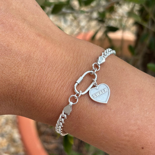 Sterling Silver “Sealed With A Loving Kiss” Heart Charm Bracelet