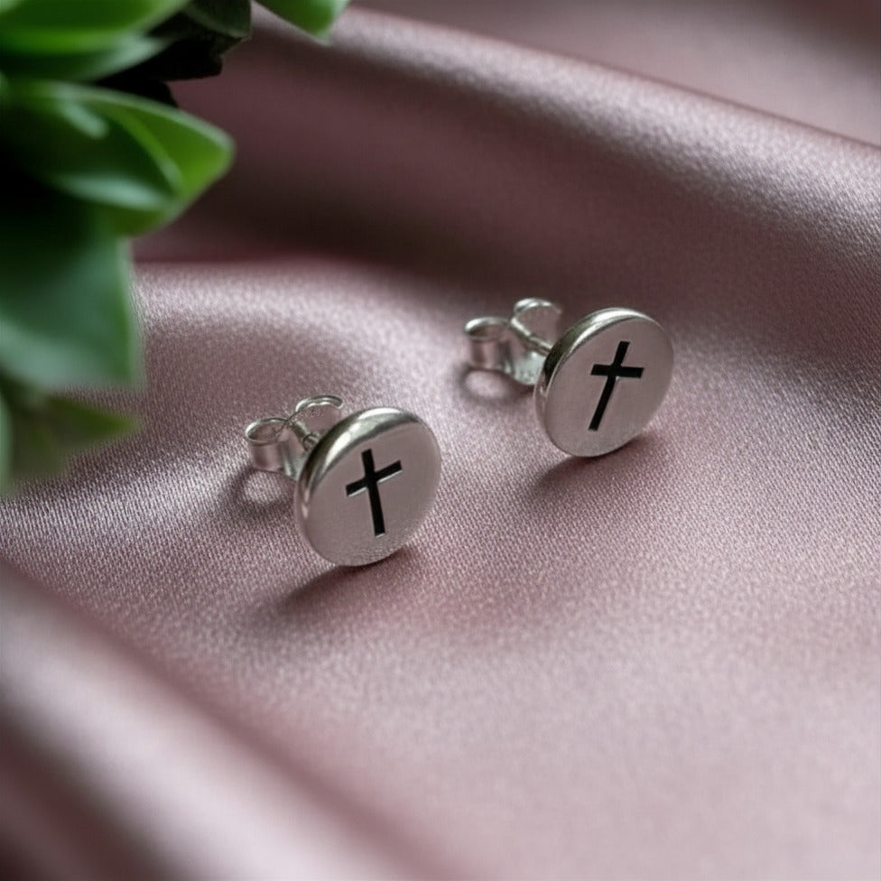 Sterling Silver Cross Stud Earrings – Christian Jewellery Gift UK