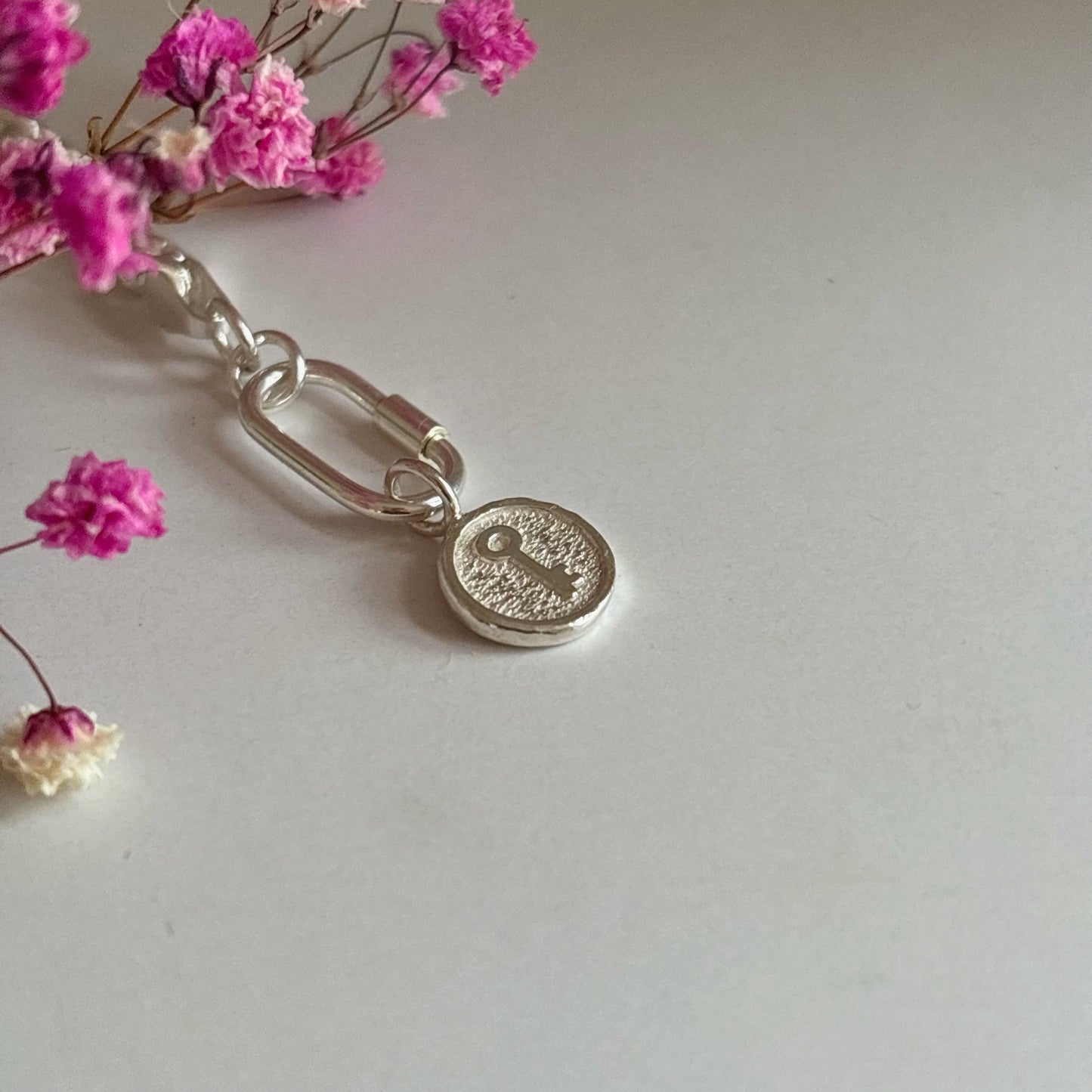 Sterling Silver Key Charm on Curb Chain Bracelet