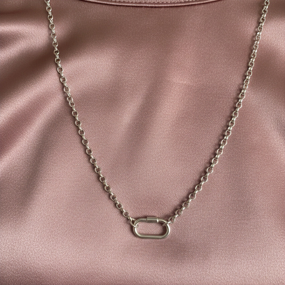 Sterling Silver Carabiner Clasp Necklace - Charm Chain