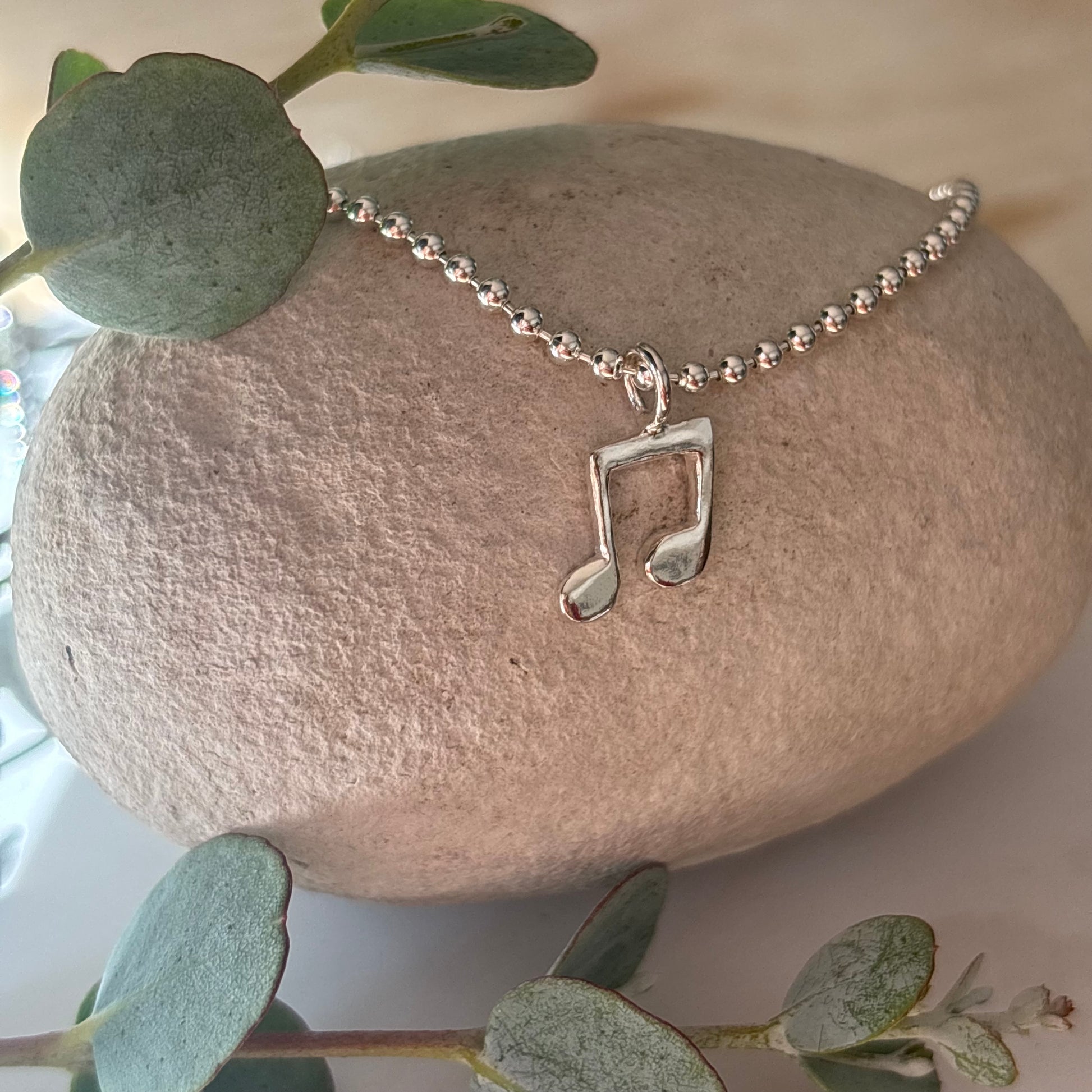 Sterling silver ball chain with a sterling silver music note charm