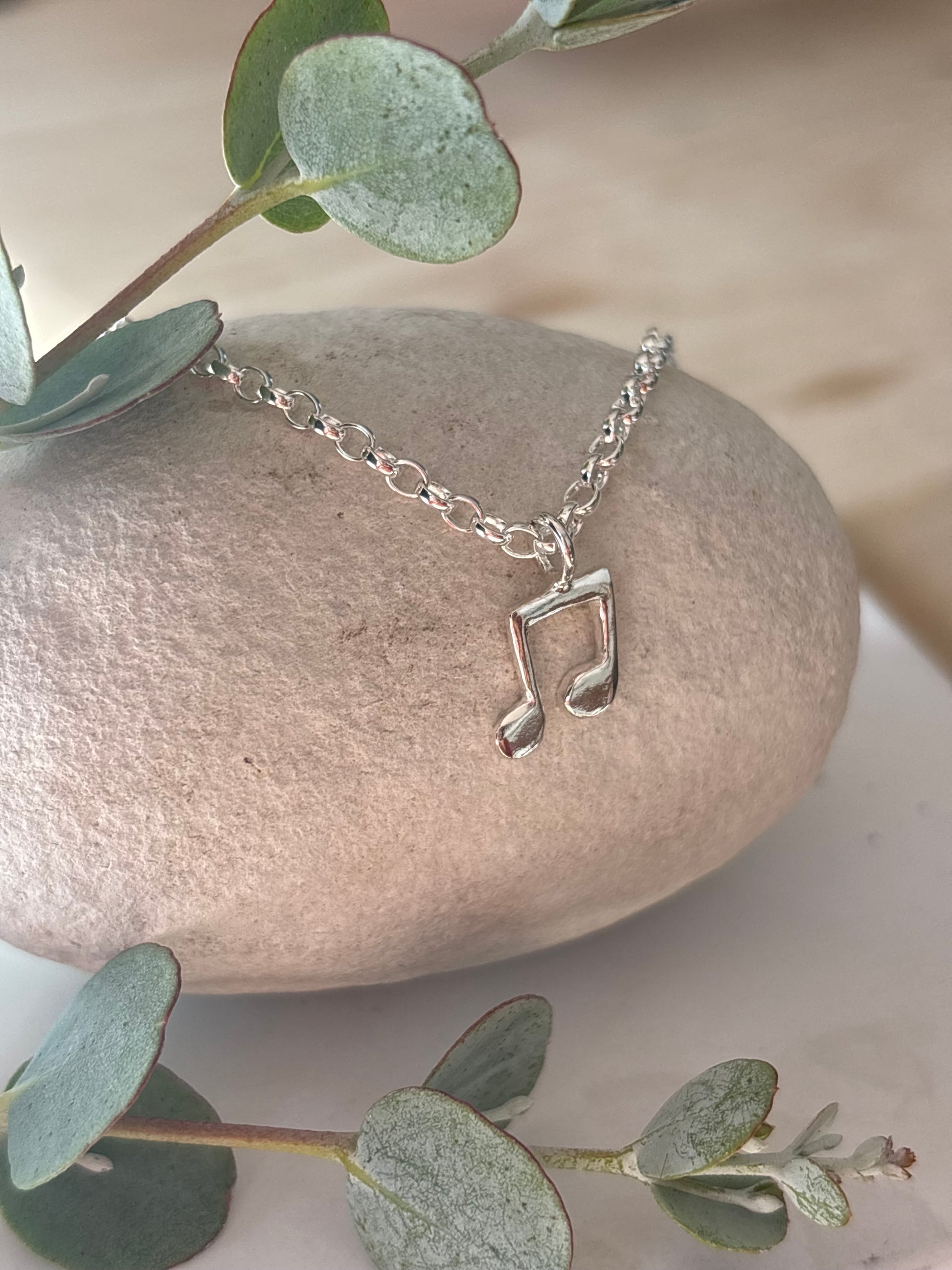 Sterling no silver belcher chain with silver music note charm