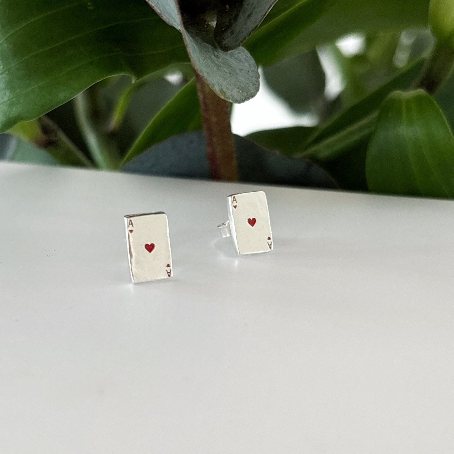 Silver ace of hearts studs
