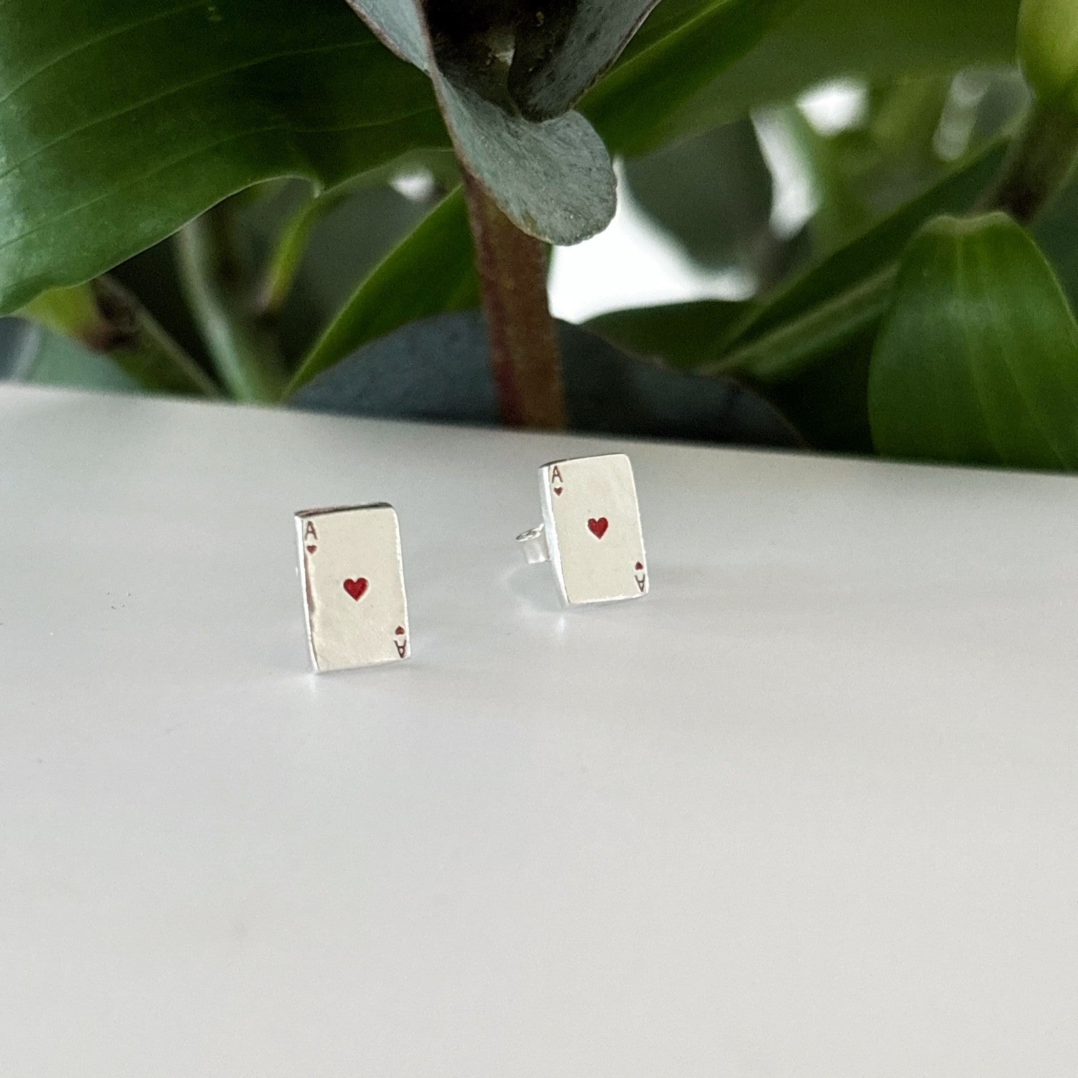 Silver ace of hearts studs