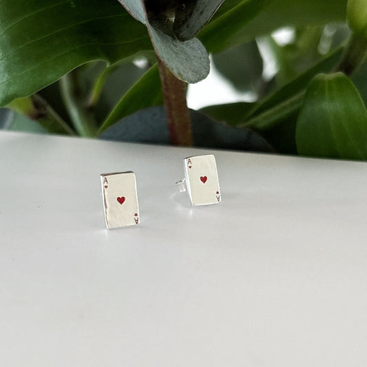 Silver ace of hearts studs