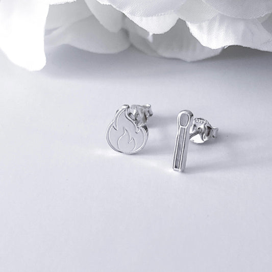 Silver flame stud and silver match stud 