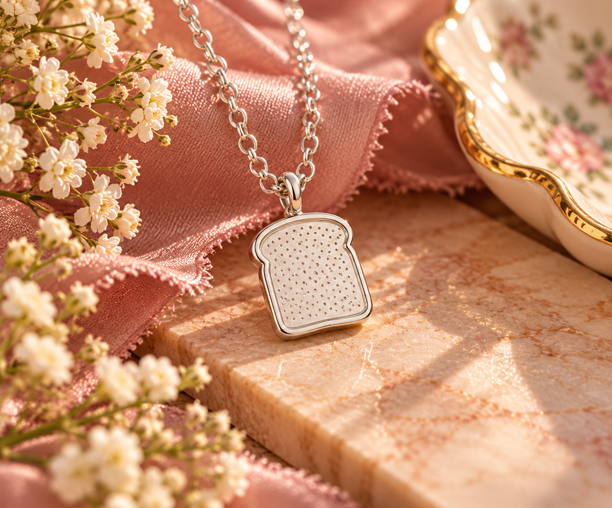Sterling Silver Slice Of Toast Necklace - Quirky Foodie Gift
