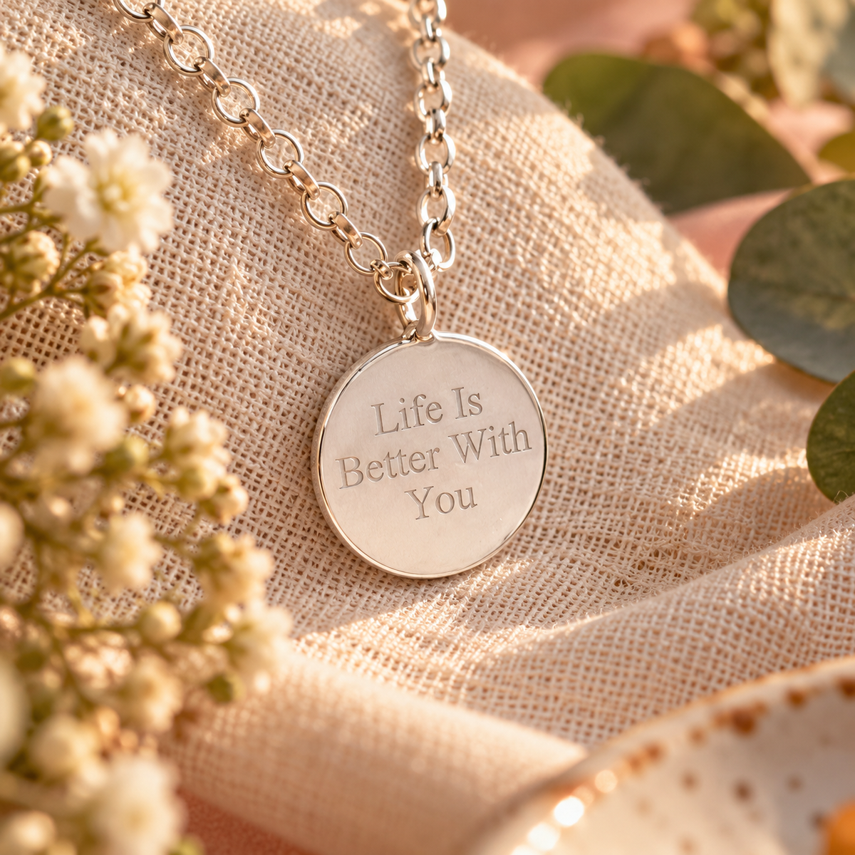 Sterling Silver “Life Is Better With You” Charm Necklace - Sentimental gift for her