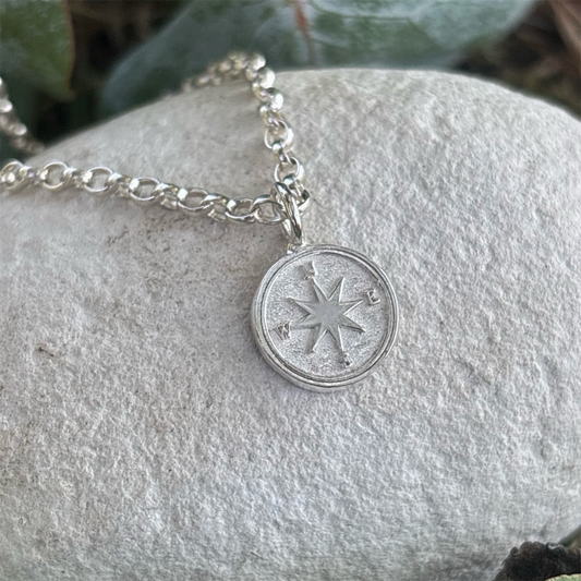 Compass Charm Necklace - Sterling Silver