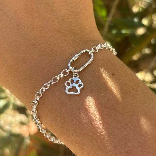 Sterling Silver Paw Print Charm on Belcher Chain Bracelet