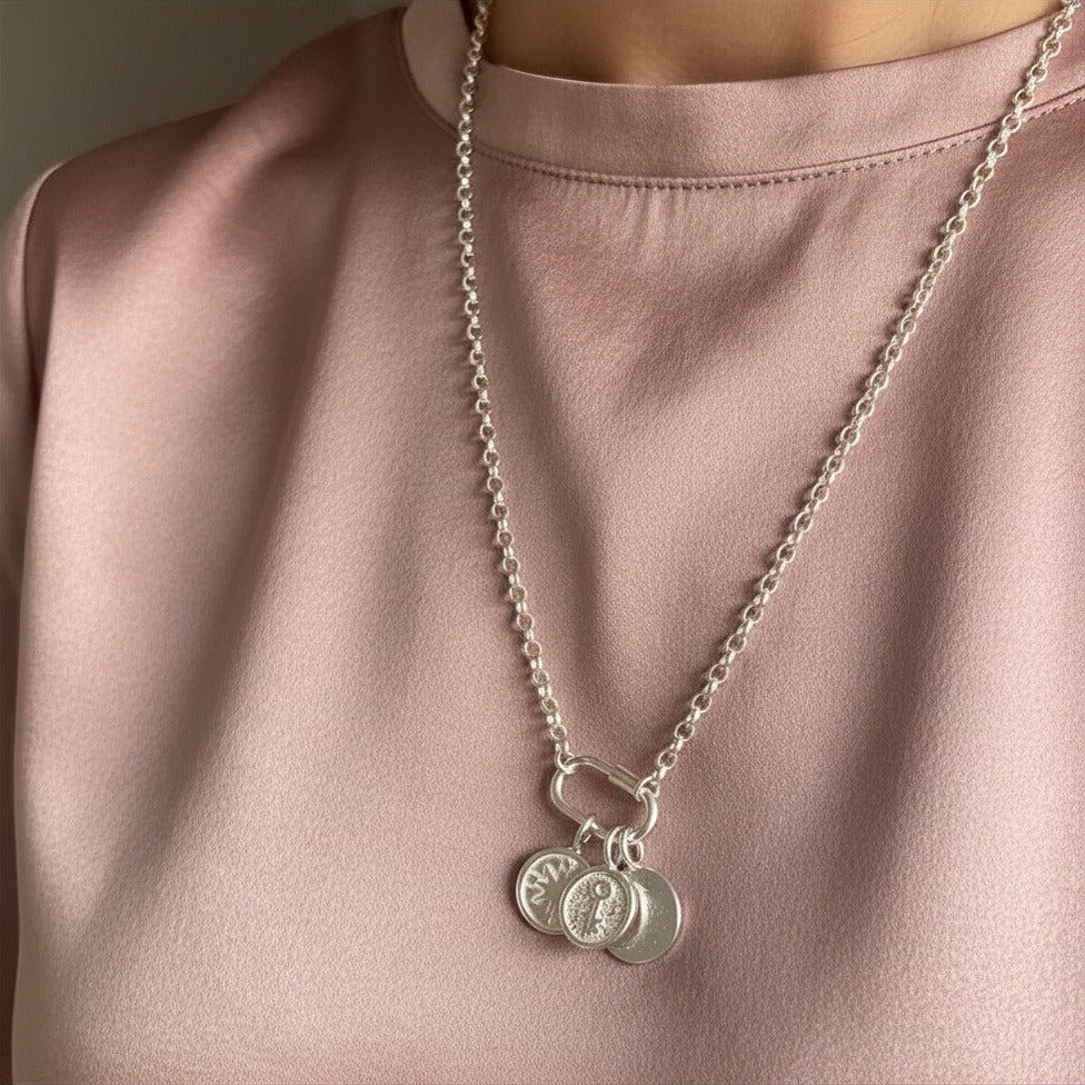 Sterling Silver Carabiner Clasp Necklace - Charm Chain